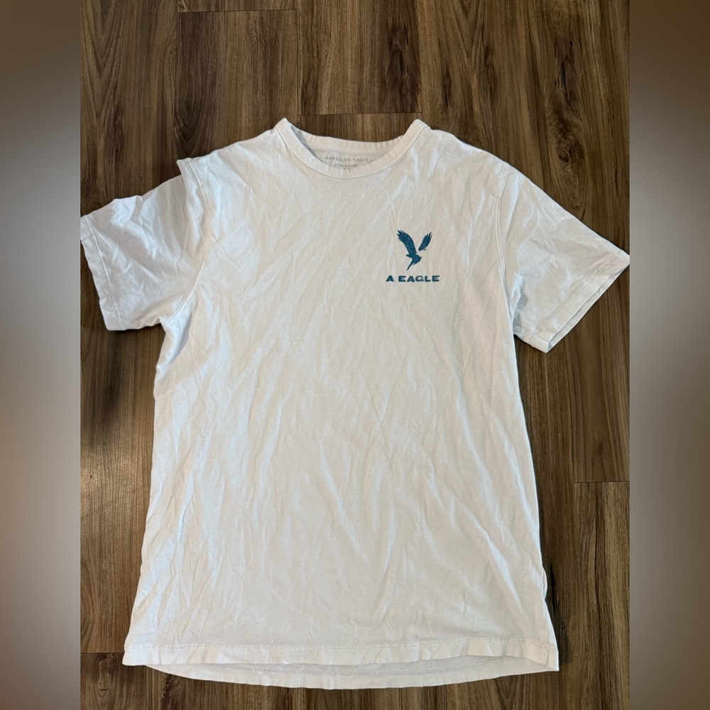 American Eagle Outfitters White Tee with Blue Logo